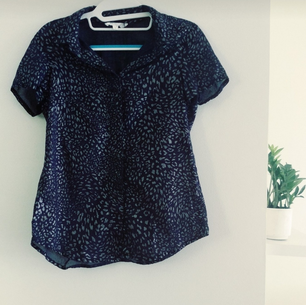 Blue and metalic leopard print top